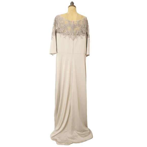 La Femme Embroidered Illusion Neck Gown Size 18 Silver Gray Dress NWT B11 - Picture 4 of 7